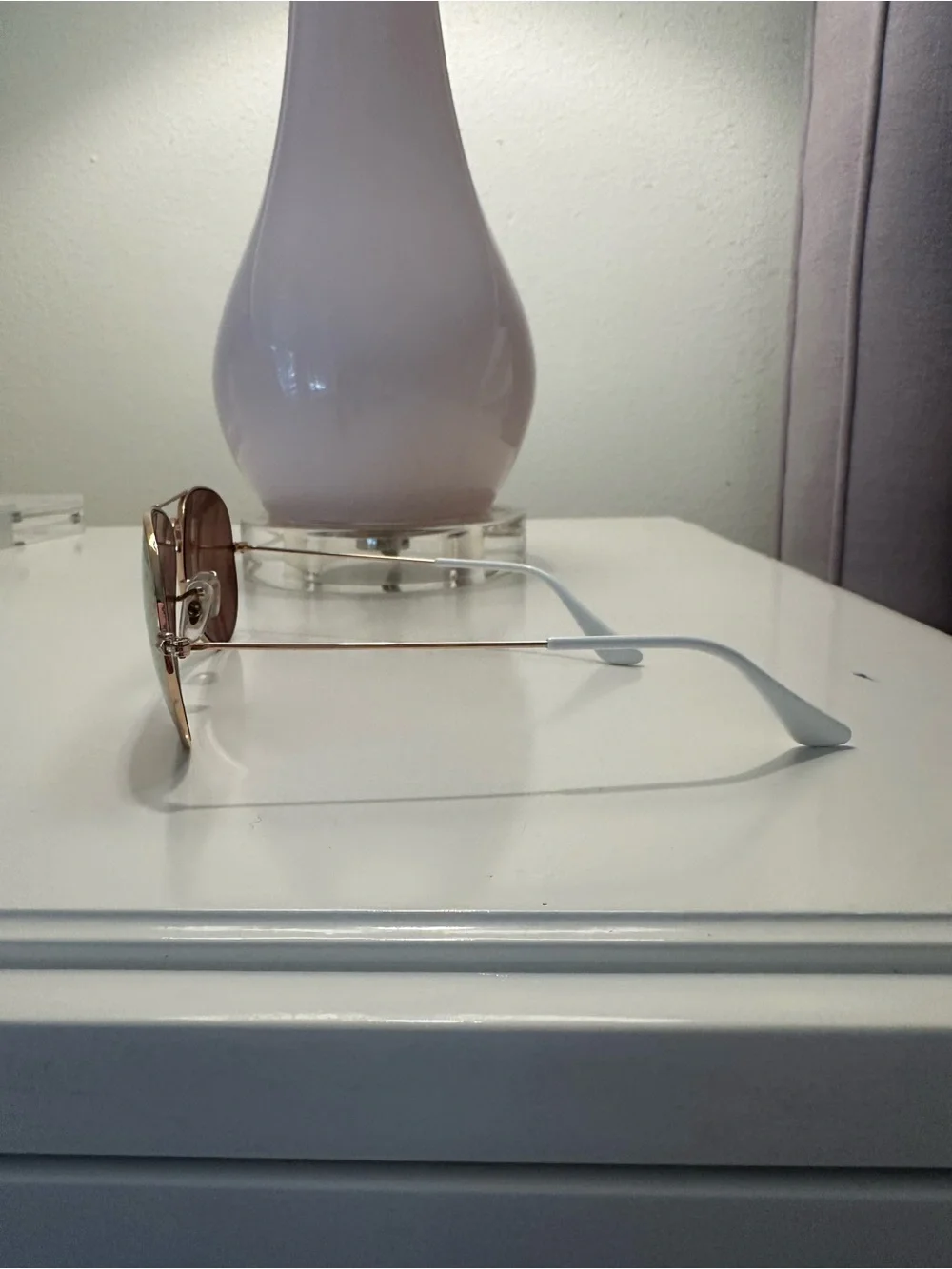 Ray-Ban Rose Gold Lens White and Gold Frame Aviator Sunglasses